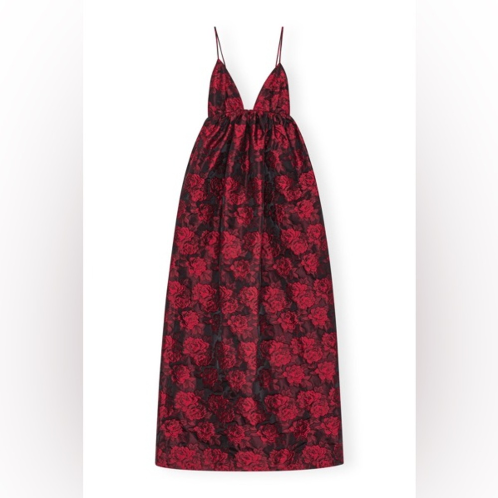Gorgeous Gannì Women's Red Black Botanical Jacquard Maxi Dress